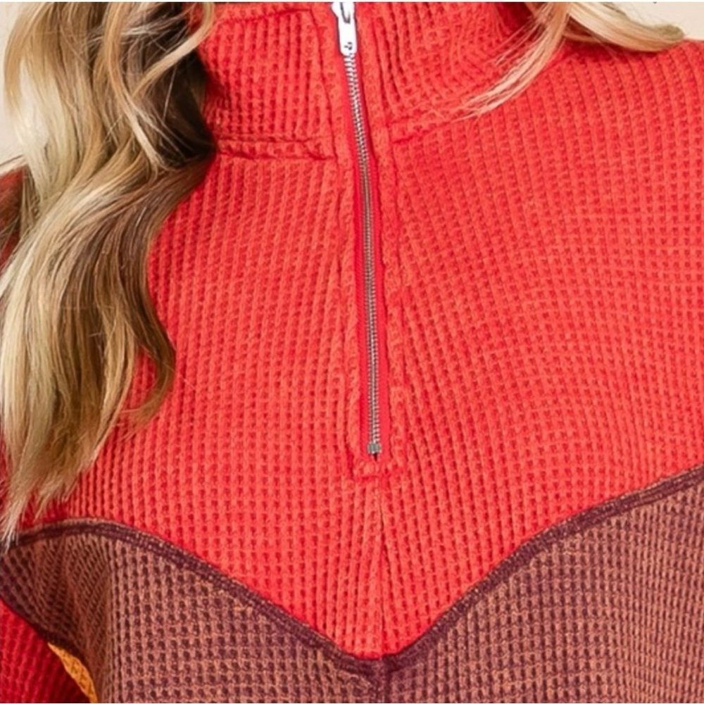 NWT Mineral Wash Colorblock Waffle Quarter Zip Sweater - Picture 5 of 9